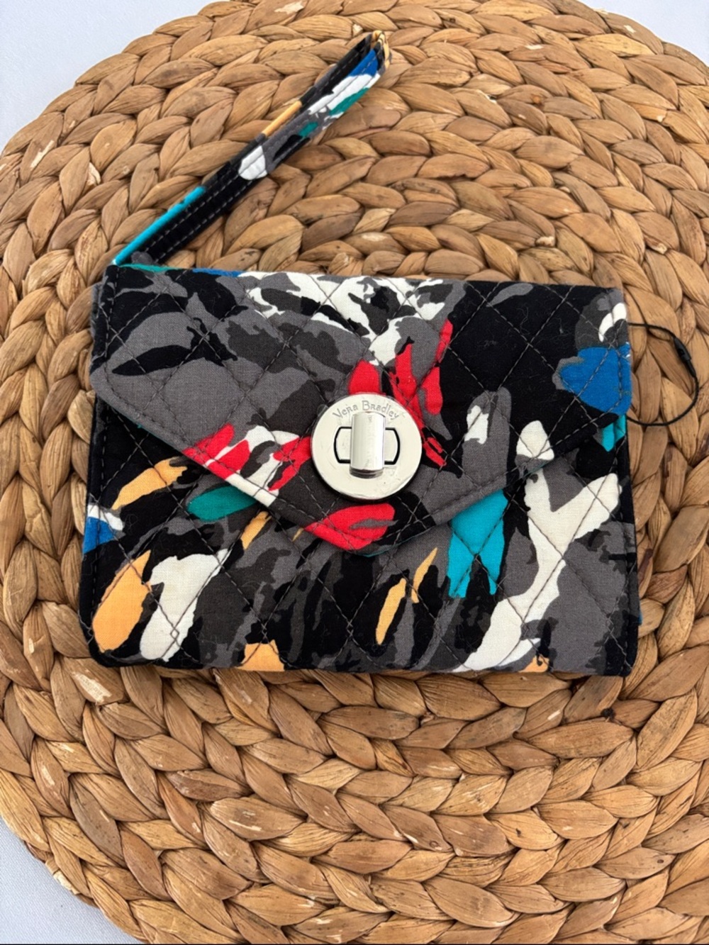 Vera Bradley Black Multi Quilted Turn-Lock Wristlet